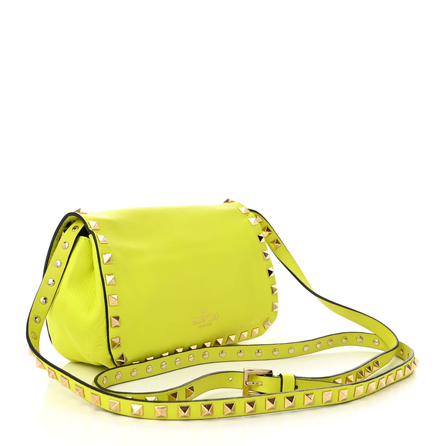 Valentino Garavani Vitello Mini Rockstud Flip Lock Crossbody Bag Yellow Fluo 3 of 9