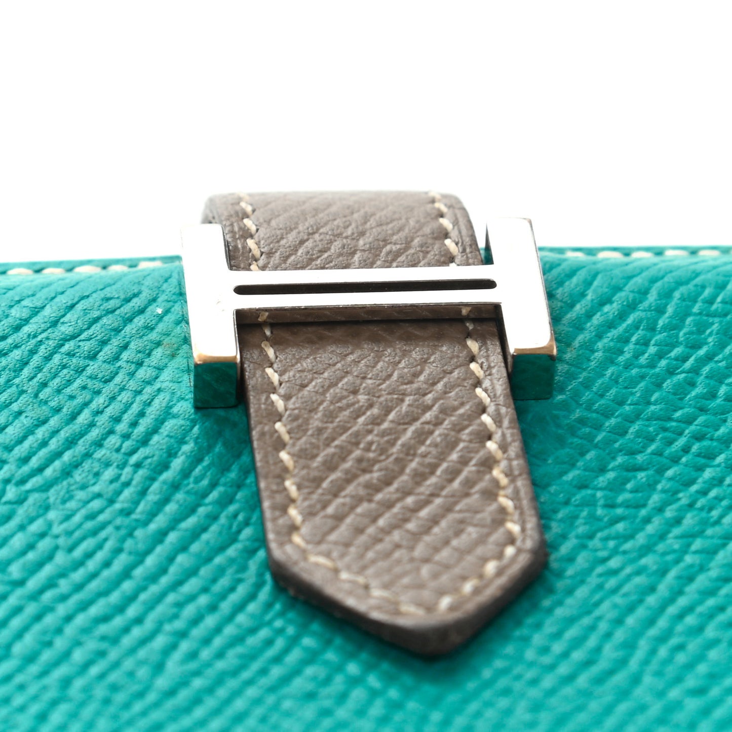 Epsom Bi Color Bearn Card Holder Wallet Bleu Paon Etoupe