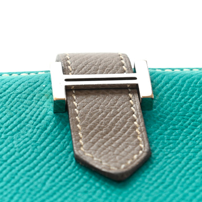Hermes Epsom Bi Color Bearn Card Holder Wallet Bleu Paon Etoupe 14 of 16