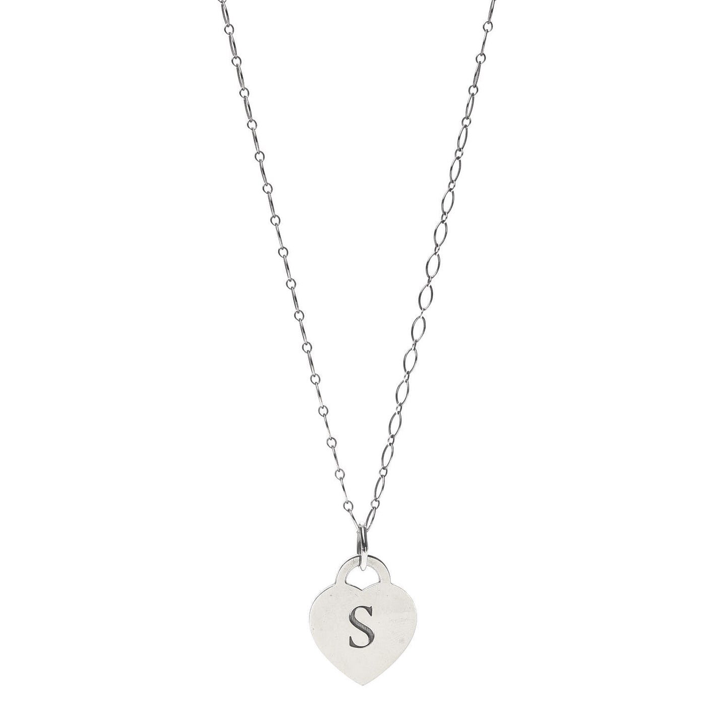 Sterling Silver Heart Tag Alphabet S Pendant Necklace