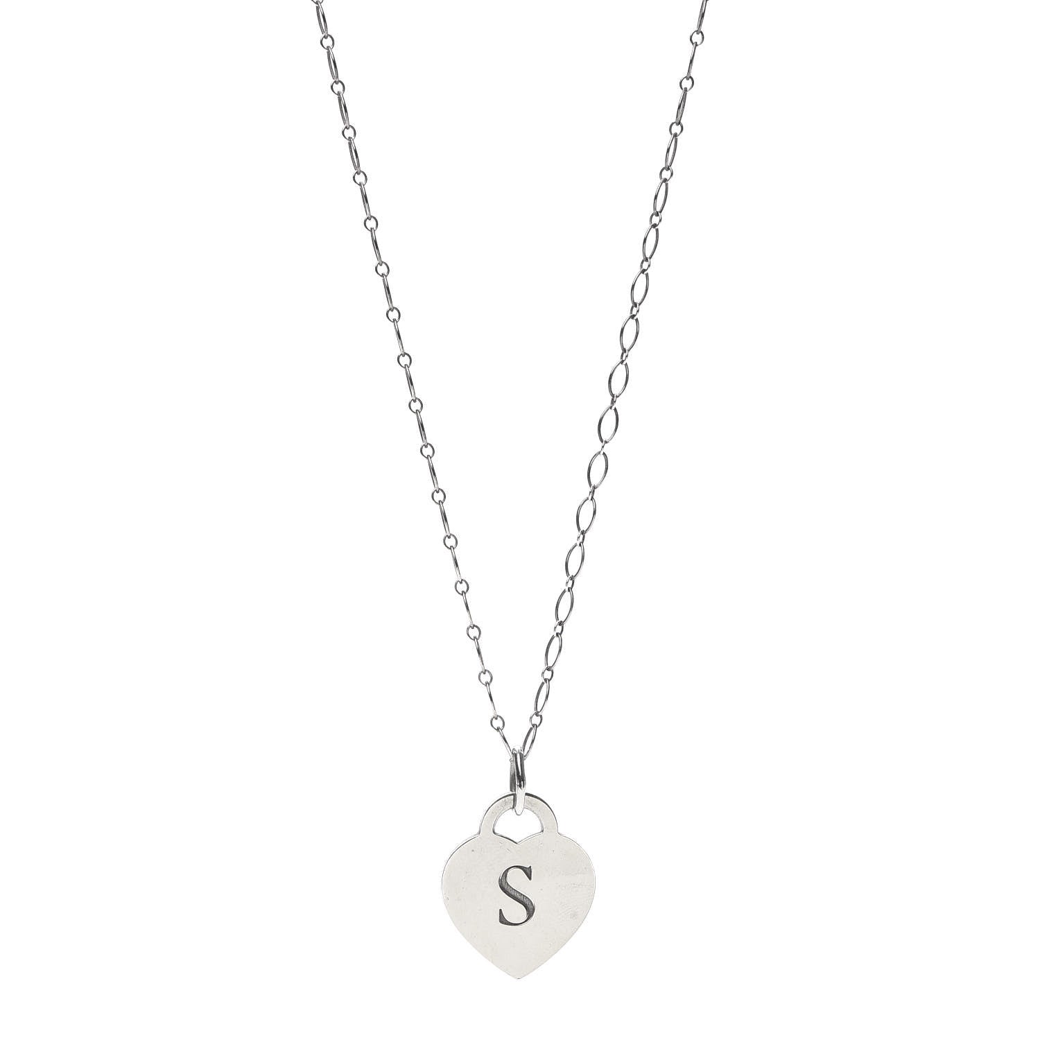 Tiffany Sterling Silver Heart Tag Alphabet S Pendant Necklace 1 of 5