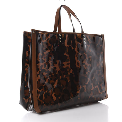 Valentino Garavani PVC Leopard Print Large Rockstud Shopping Tote Brown 3 of 9