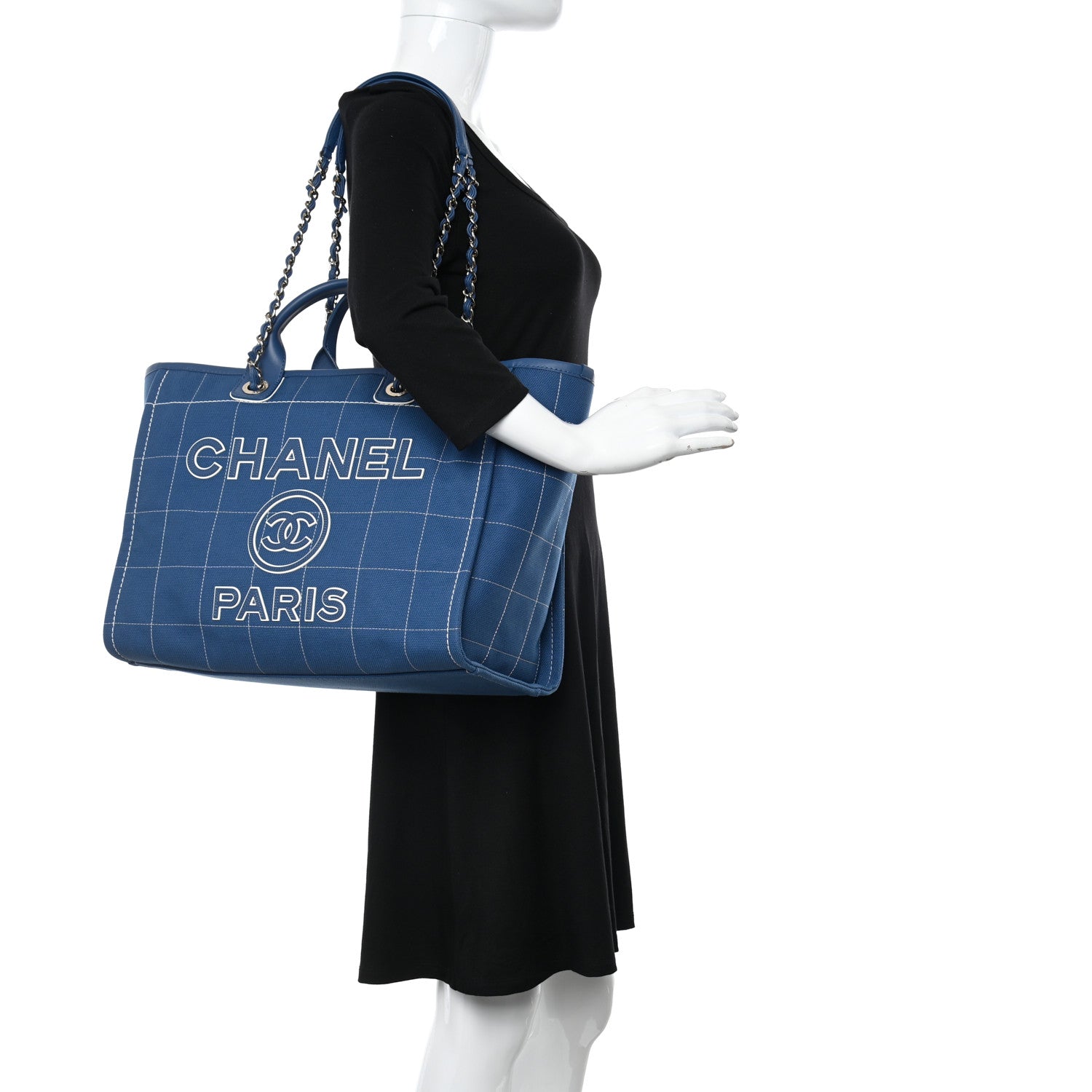 Chanel Cotton Medium Deauville Tote Blue White 2 of 12