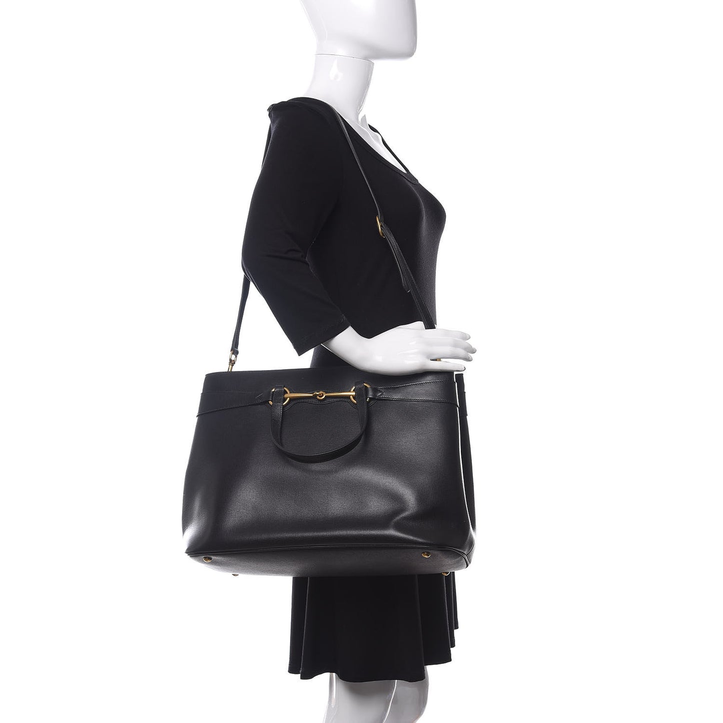 Textured Calfskin Large Bright Bit Tote Black
