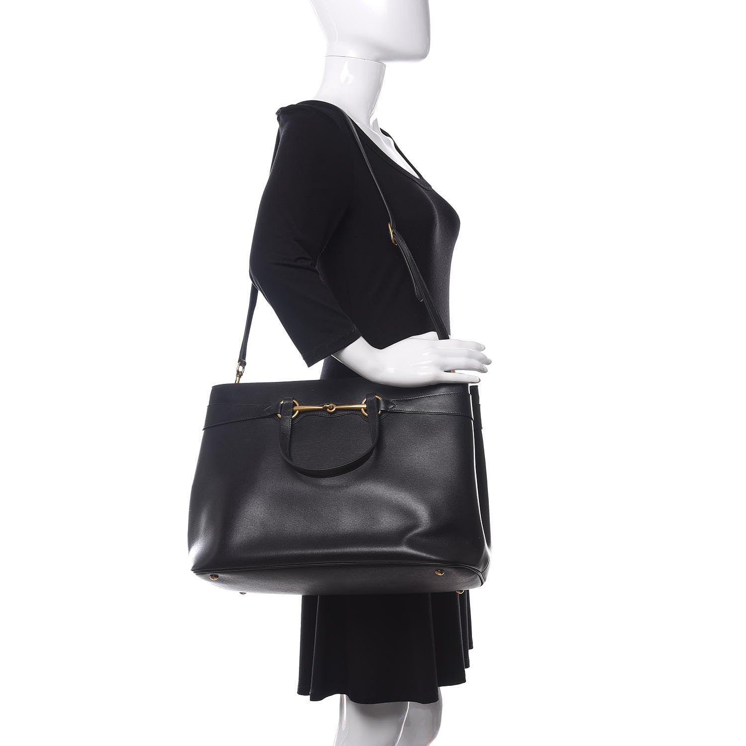 Gucci Textured Calfskin Large Bright Bit Tote Black 2 of 14