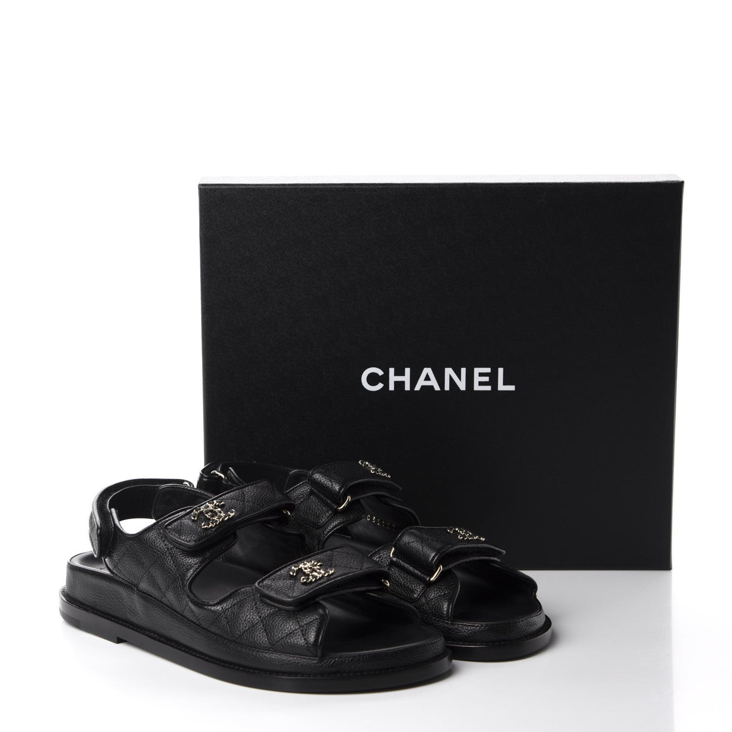 Grained Calfskin Velcro Dad Sandals 38 Black