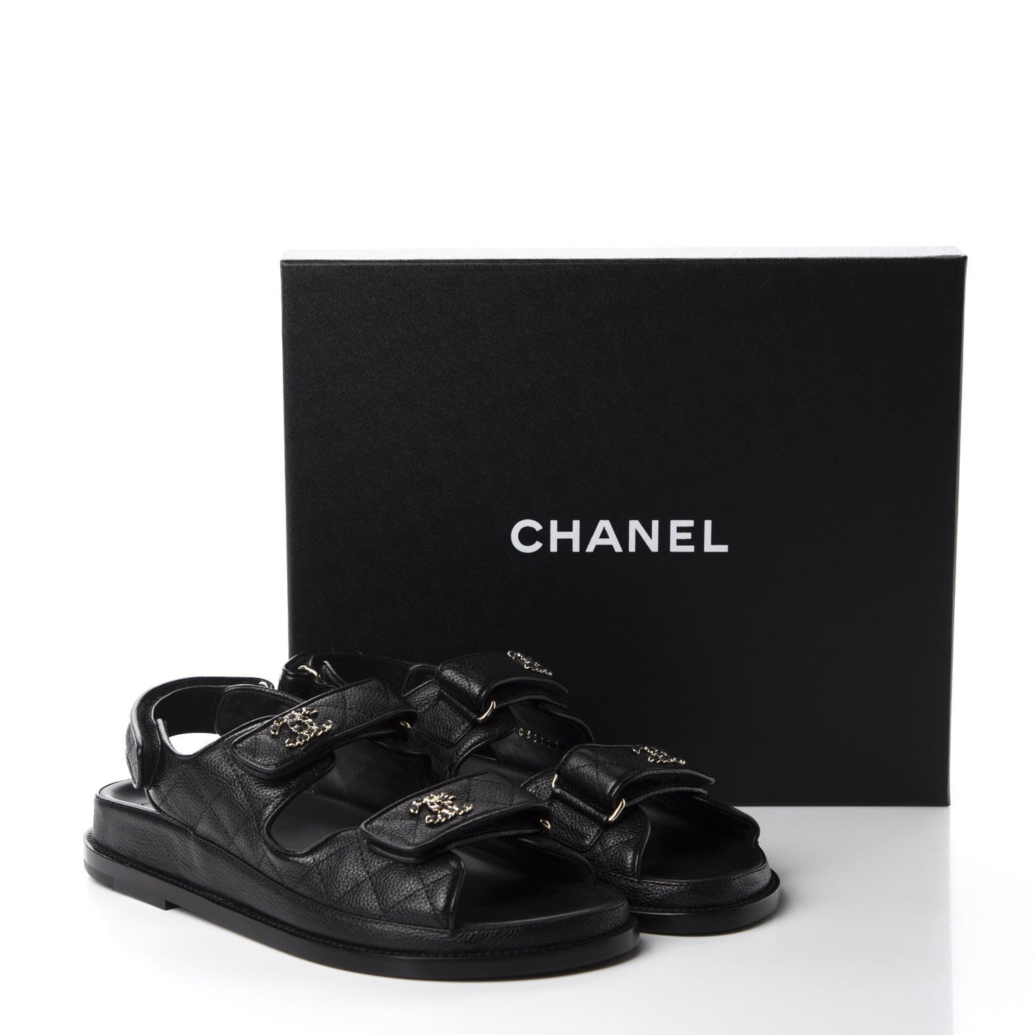 Chanel Grained Calfskin Velcro Dad Sandals 38 Black 10 of 10