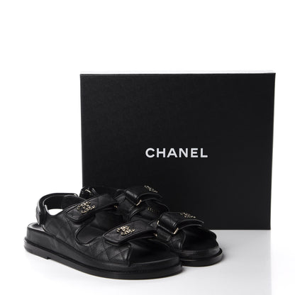 Chanel Grained Calfskin Velcro Dad Sandals 38 Black 10 of 10