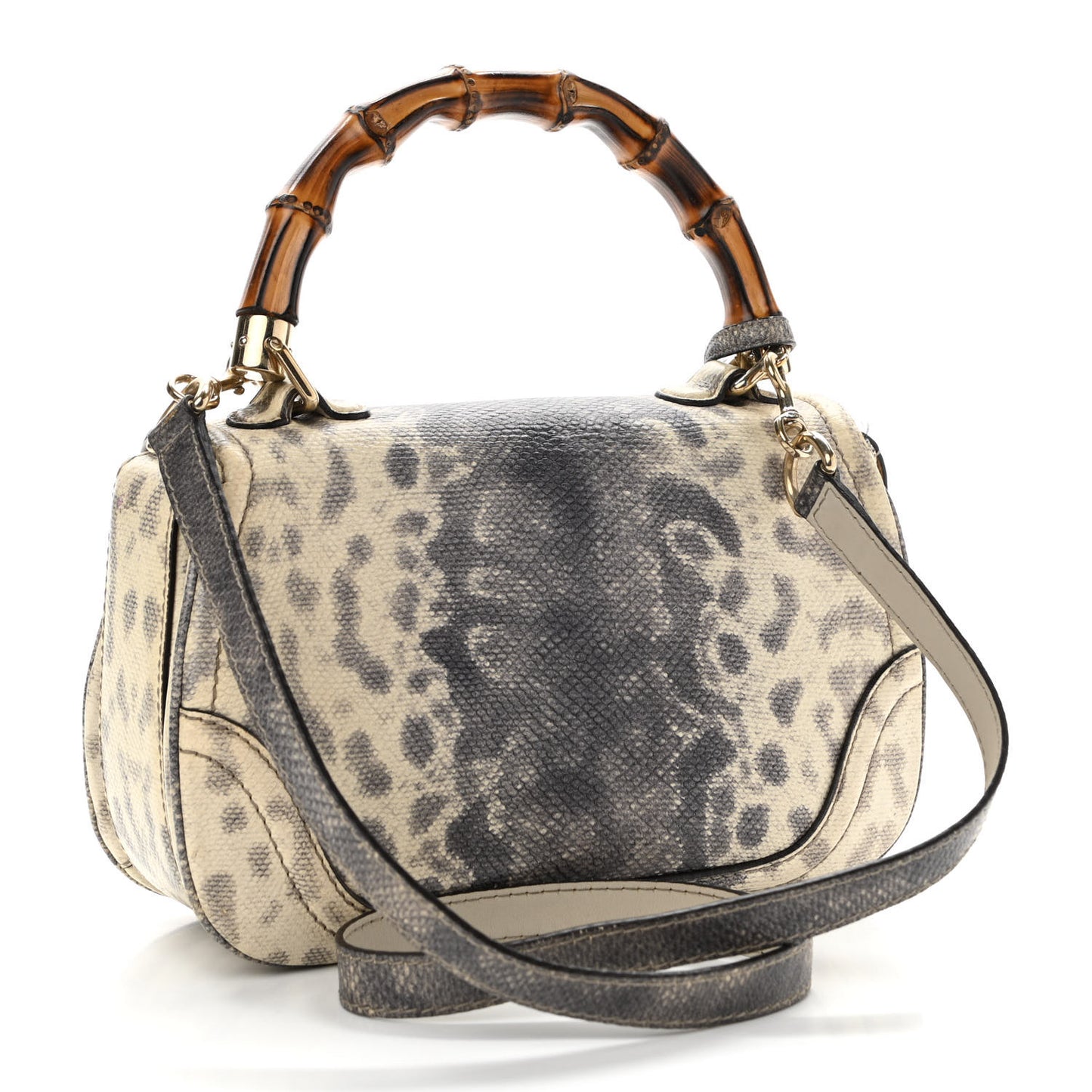 Calfskin Lizard Embossed Medium New Bamboo Top Handle Bag Grey