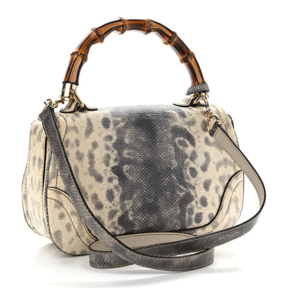 Gucci Calfskin Lizard Embossed Medium New Bamboo Top Handle Bag Grey 3 of 19