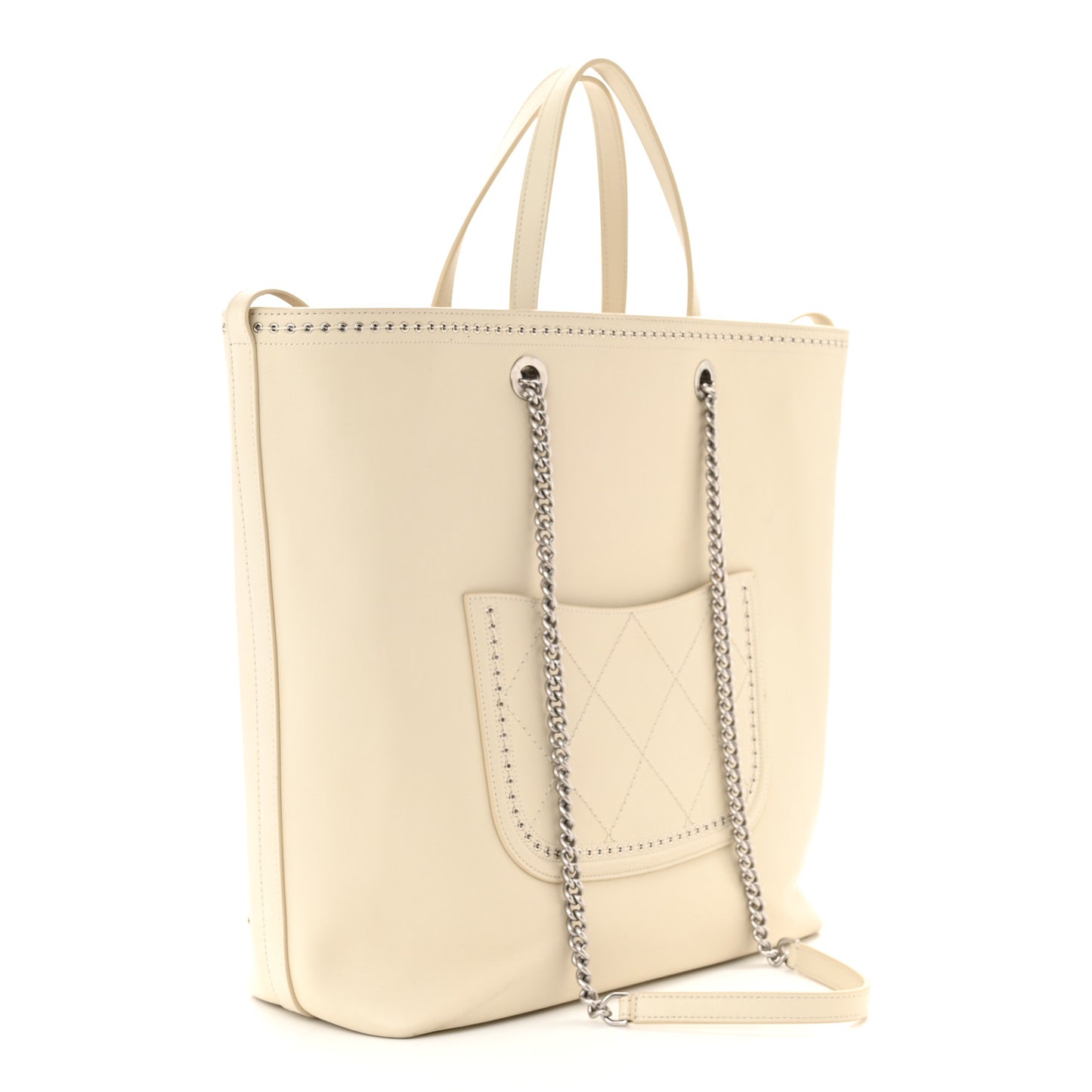 Calfskin Large Coco Eyelets Shopping Tote White