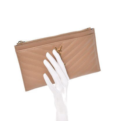 Saint Laurent Grain De Poudre Chevron Monogram Bill Pouch Cork 2 of 8