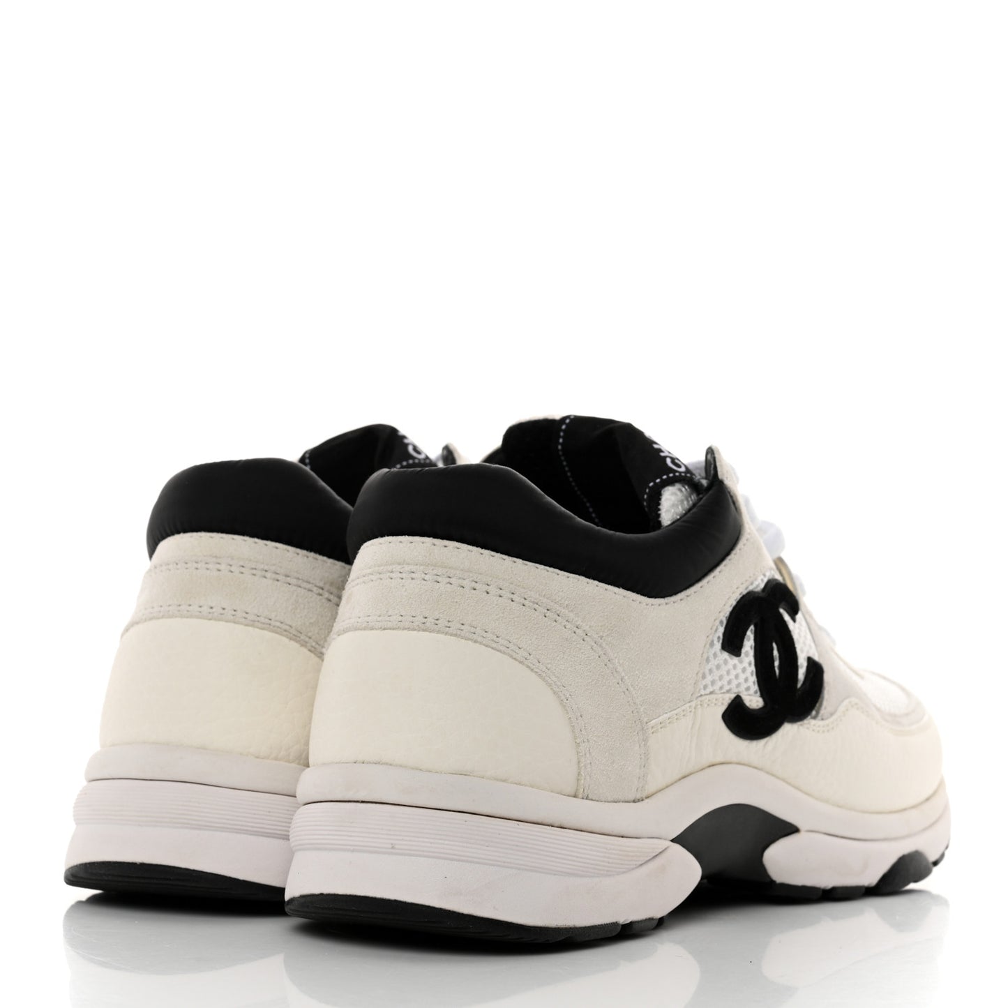 Mesh Suede Calfskin Grained Calfskin Womens CC Sneakers 38 White Black