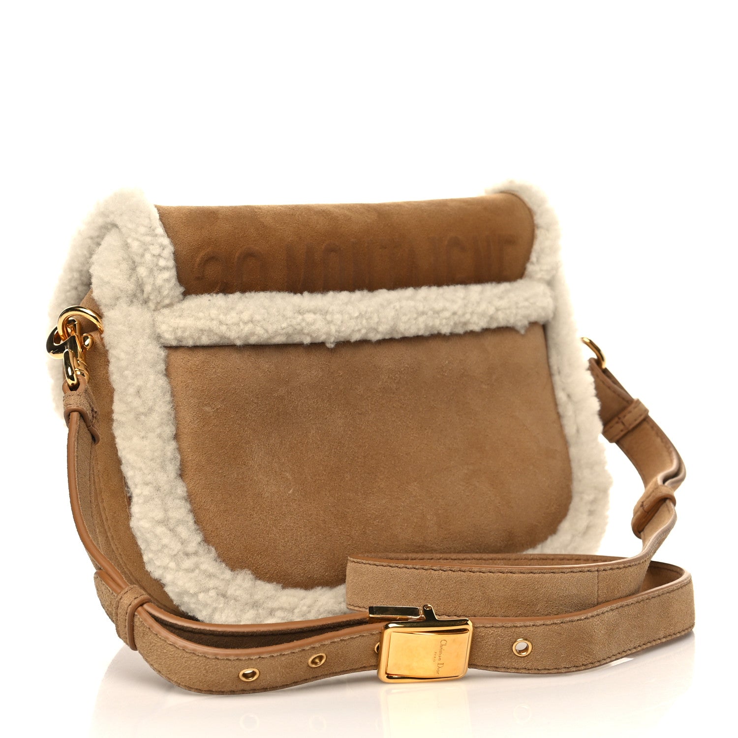 Christian Dior Suede Shearling Medium Bobby Flap Natural 2 of 5