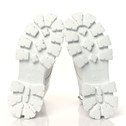 Prada Spazzolato Rois Re-Nylon Metal Triangle Logo Mens Monolith Pouch Pocket 60mm Combat Boots 6 White 5 of 9