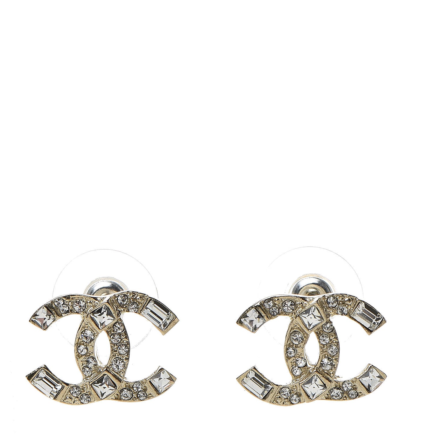 Crystal Baguette CC Earrings Gold