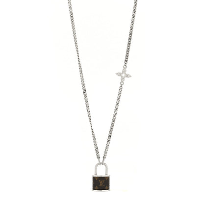 Louis Vuitton Monogram Lock Pendant Necklace Silver 1 of 7