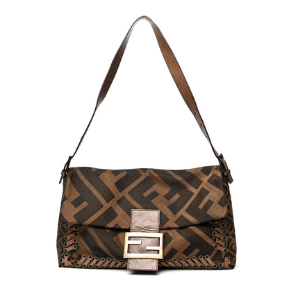 Fendi Fabric FF Diagonal Whipstich Large Convertible Baguette Tobacco 1 of 10