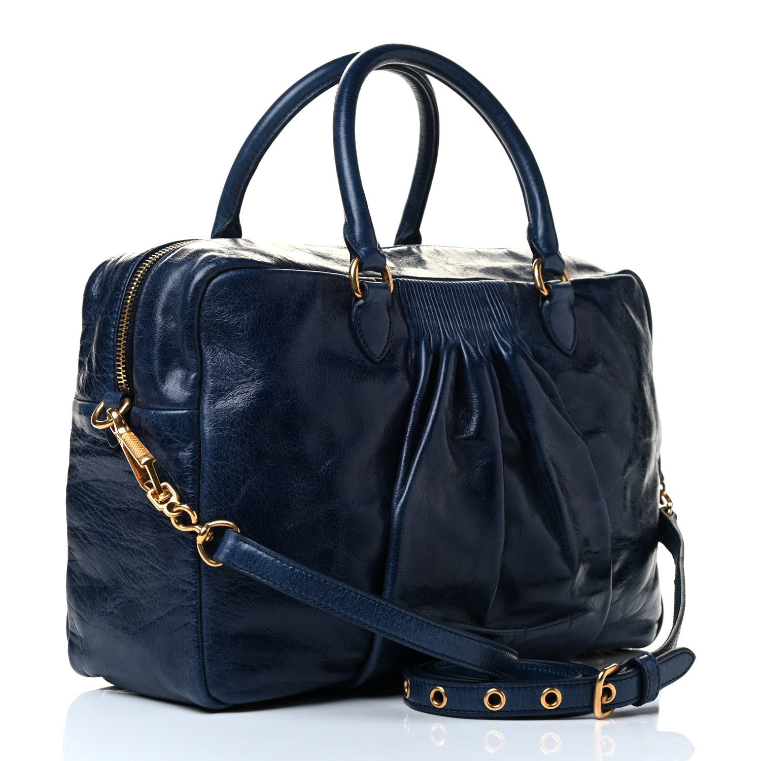 Miu Miu Vitello Lux Gathered Bauletto Top Handle Satchel Bleuette 4 of 8
