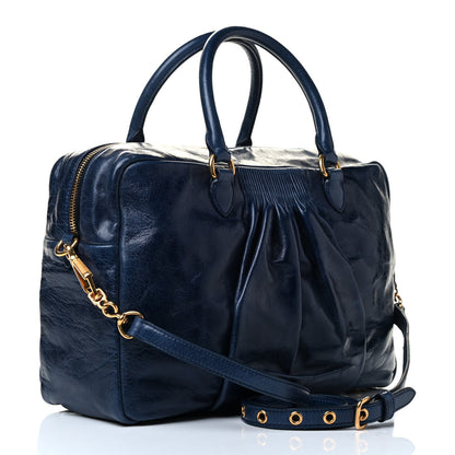 Miu Miu Vitello Lux Gathered Bauletto Top Handle Satchel Bleuette 4 of 8