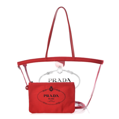 Prada Plexiglass Calfskin Small Shopper Tote Rosso 1 of 11