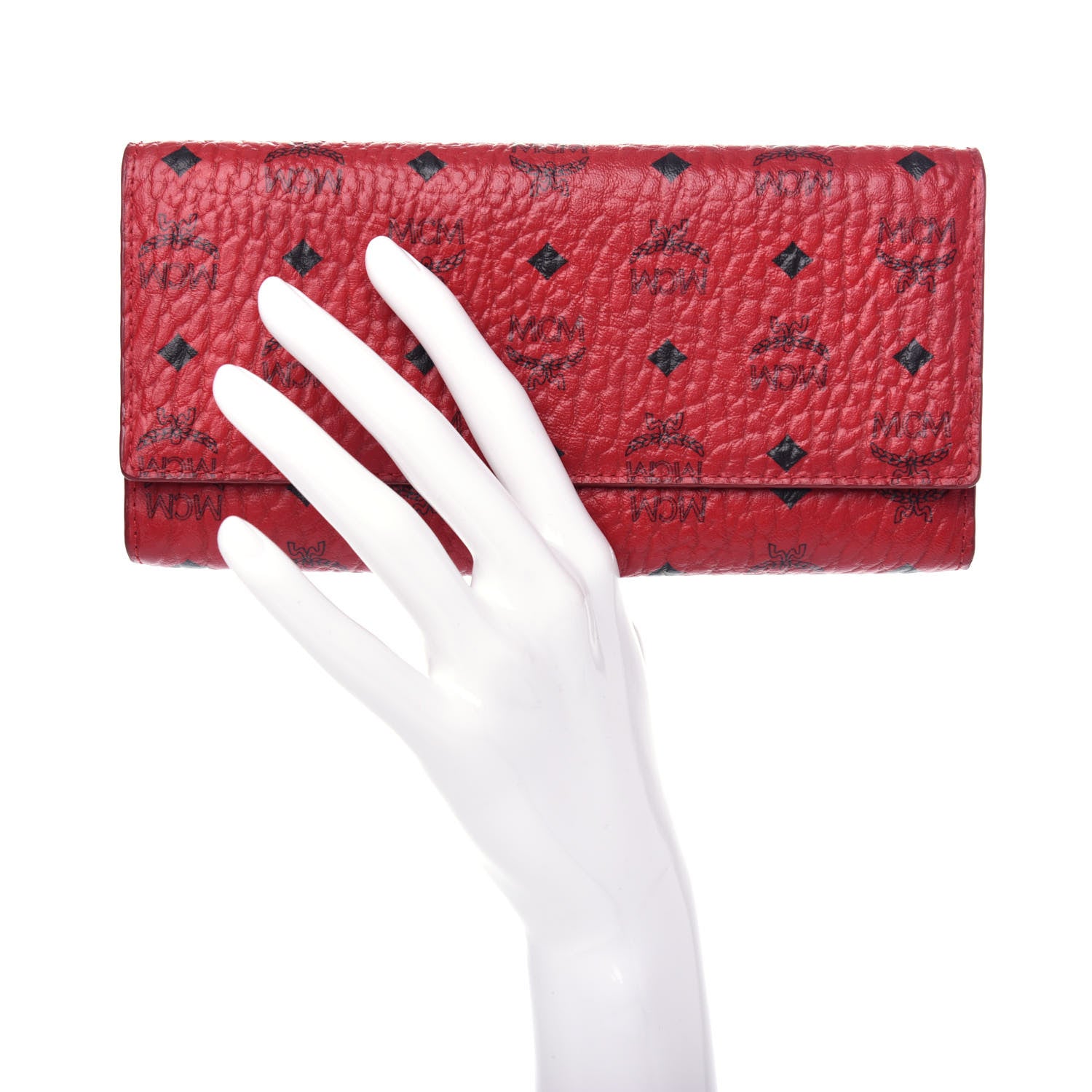 MCM Visetos Large Tri-Fold Flap Wallet Red 2 of 6