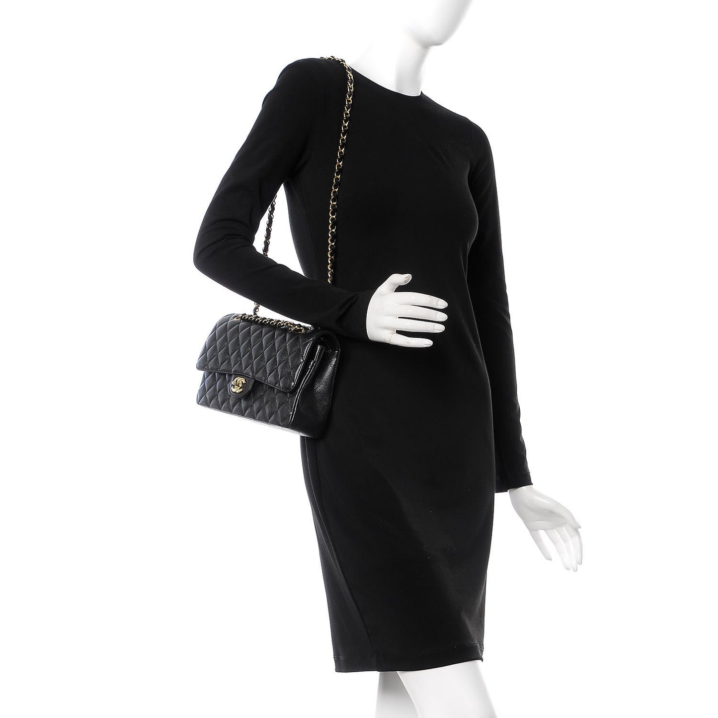 Caviar Quilted Medium Double Flap Black