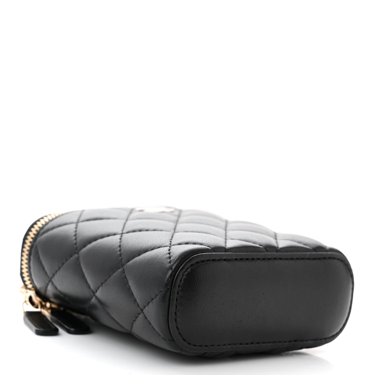 Lambskin Quilted Small Vertical Coco Beauty Vanity Case With Chain Black