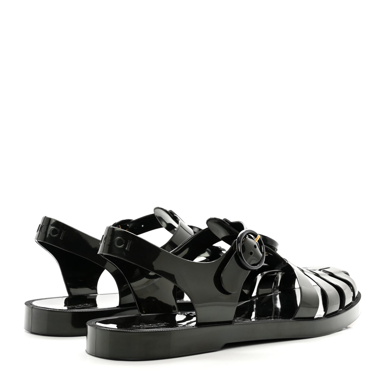 Shiny Rubber Mens Double G Buckle Strap Sandals 9 Black