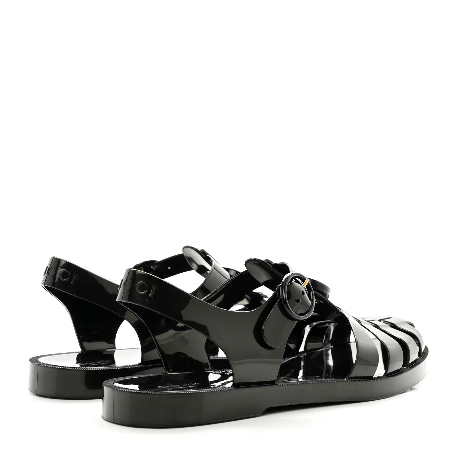 Gucci Shiny Rubber Mens Double G Buckle Strap Sandals 9 Black 4 of 8