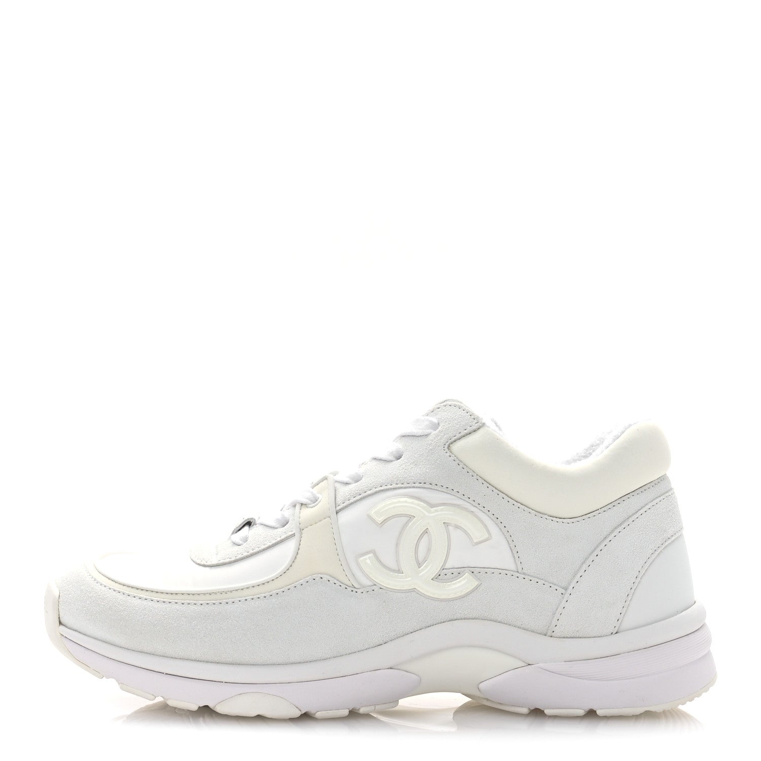 Chanel Suede Calfskin Fabric CC Sneakers 38.5 White 1 of 8