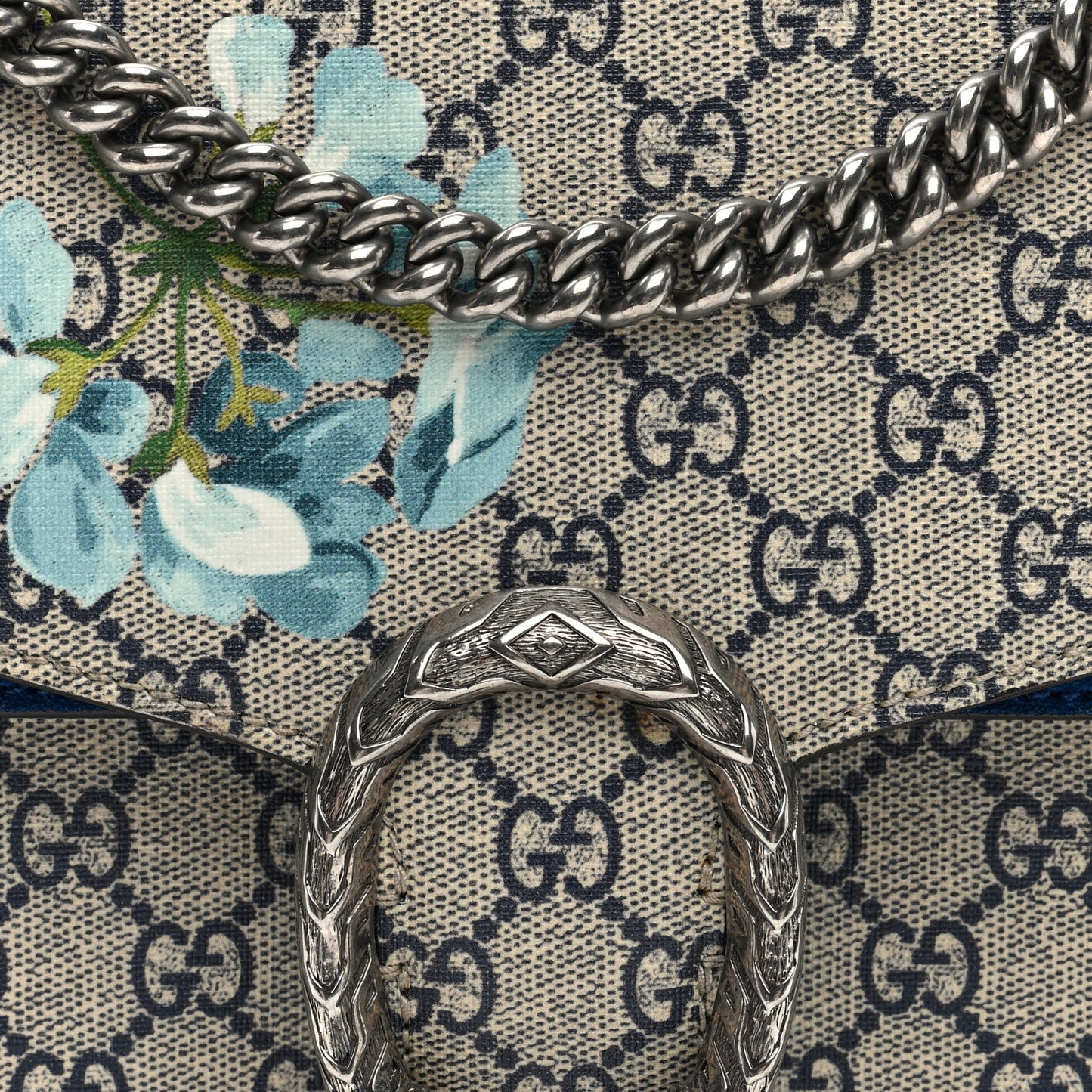 GG Supreme Monogram Blooms Medium Dionysus Shoulder Bag Beige Navy Vintage Blue
