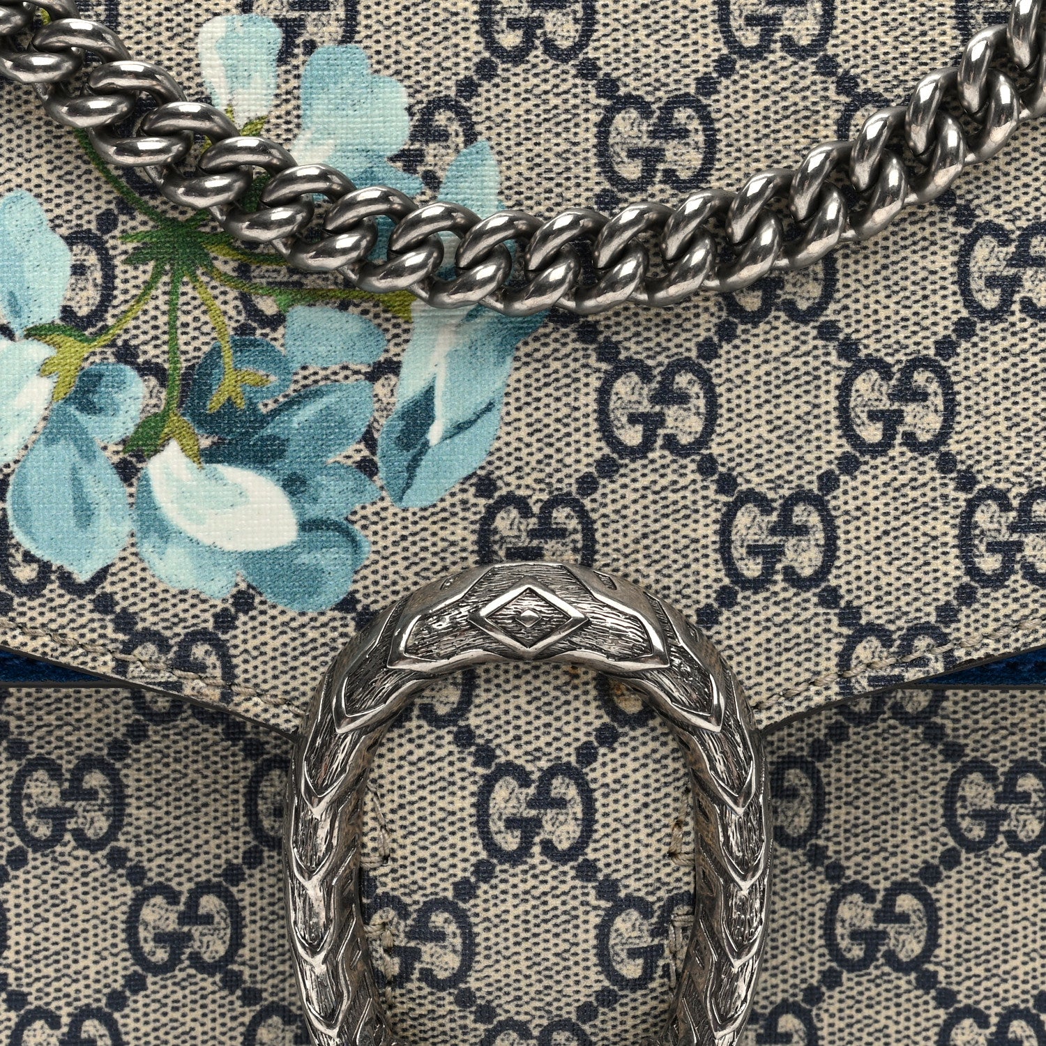 Gucci GG Supreme Monogram Blooms Medium Dionysus Shoulder Bag Beige Navy Vintage Blue 8 of 10