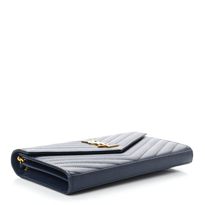Saint Laurent Grain De Poudre Matelasse Chevron Monogram Chain Wallet Deep Marine 4 of 11