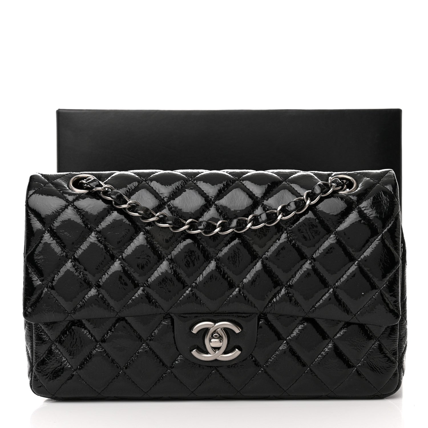 Chanel Distressed Patent Quilted Medium Double Flap Black 11 of 11