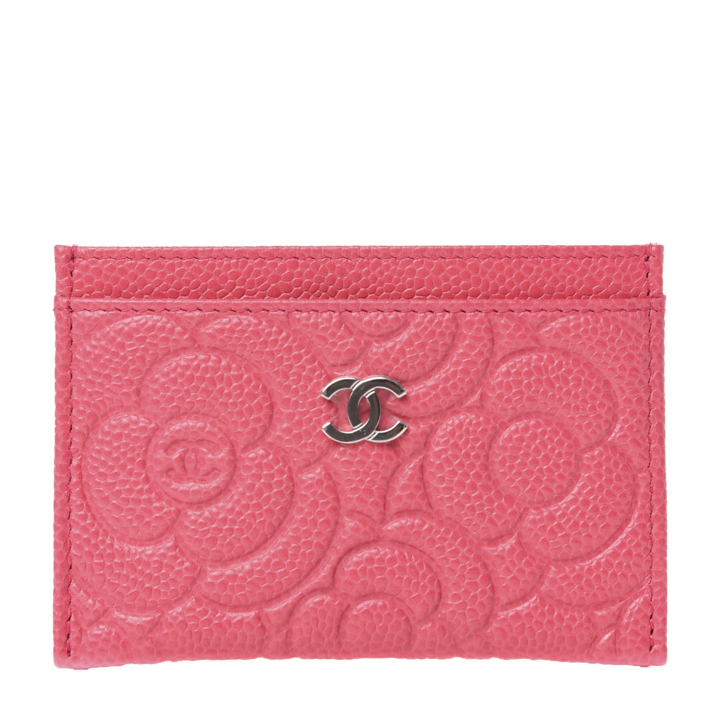 Caviar Camellia Embossed Card Holder Pink