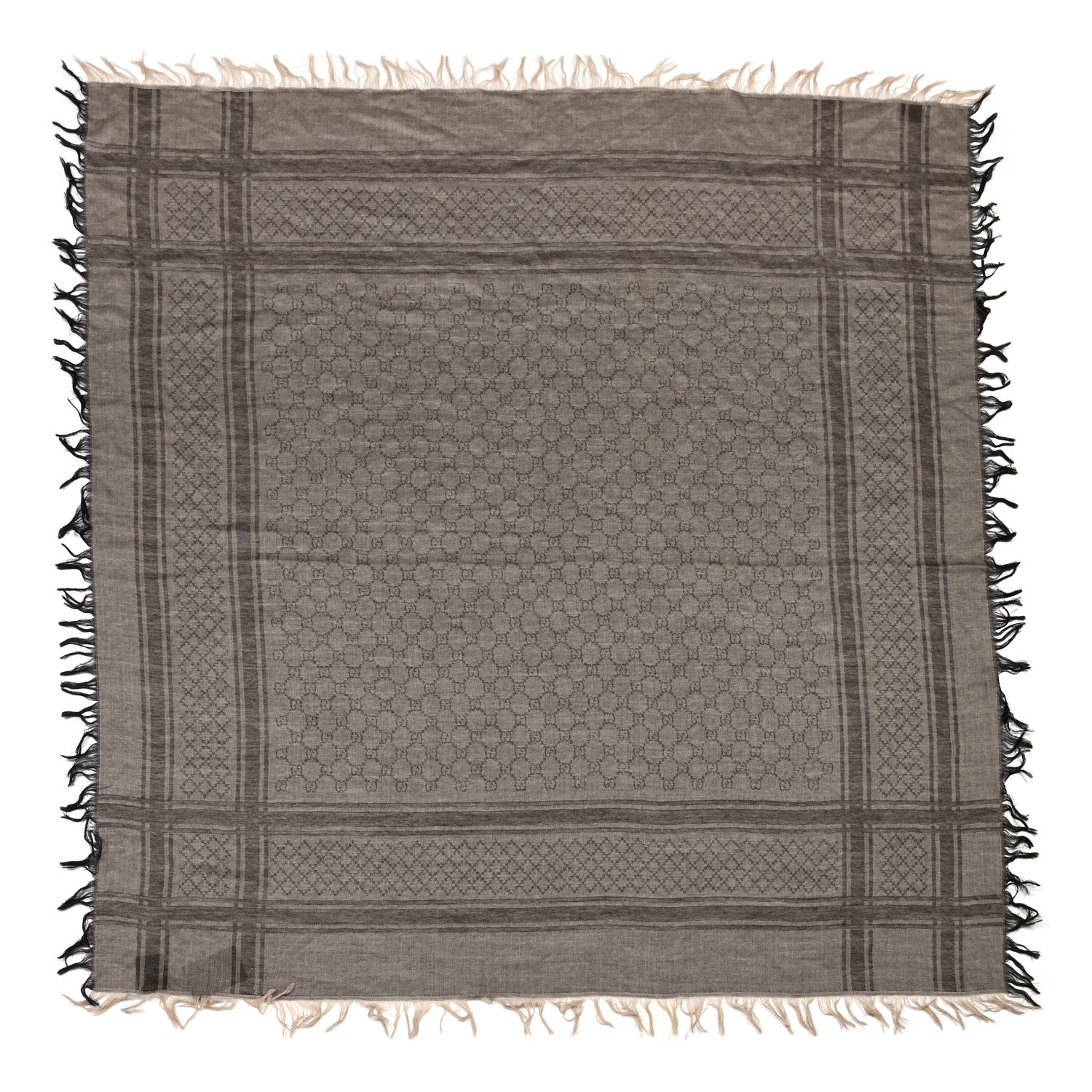 Gucci Wool Silk GG Monogram Diamante Plaid Surviee Shawl Beige Dark Brown 1 of 5