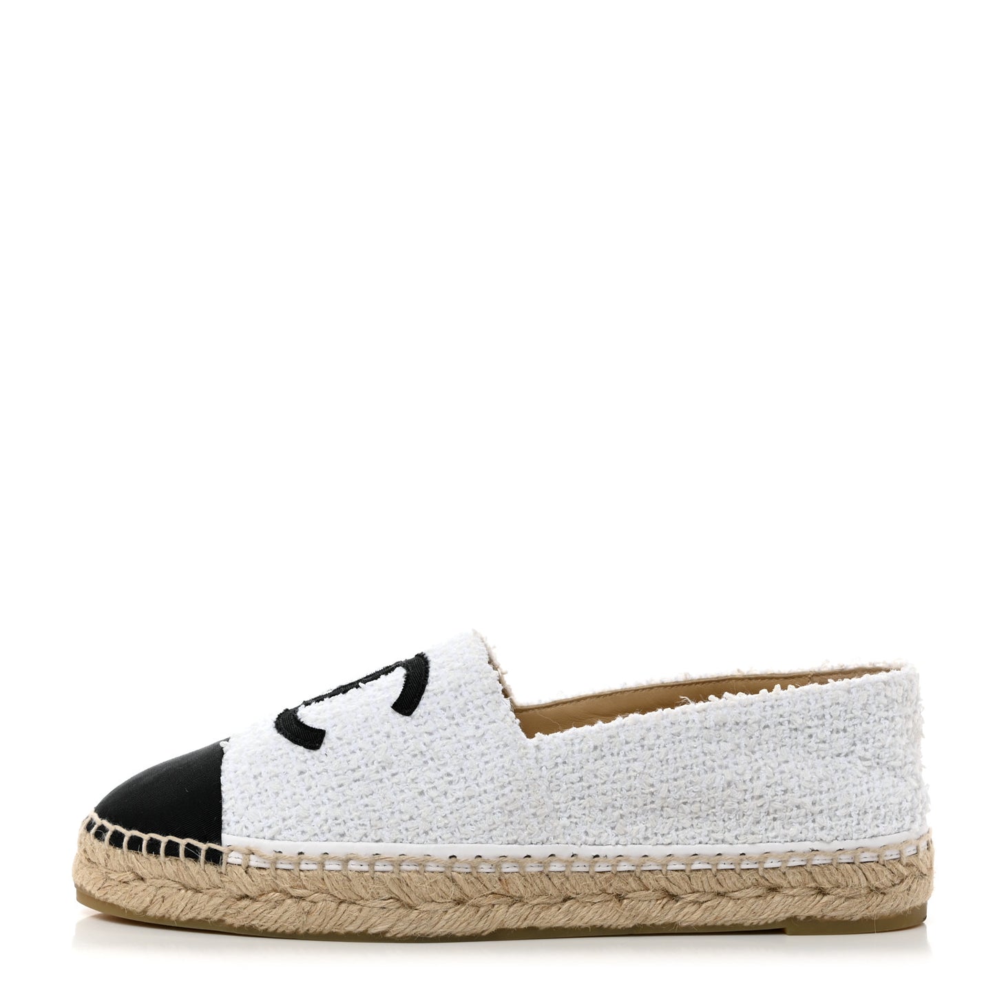 Tweed Grosgrain CC Espadrilles 40 White Black