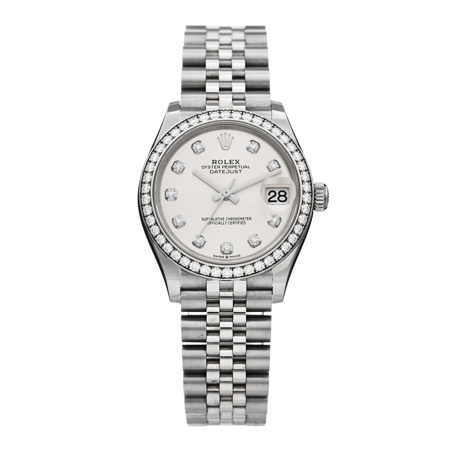 Stainless Steel 18K White Gold Diamond Bezel 31mm Oyster Perpetual Datejust Watch Silver 278384RBR
