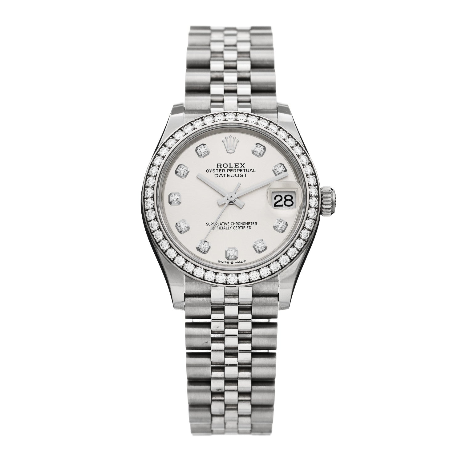 Rolex Stainless Steel 18K White Gold Diamond Bezel 31mm Oyster Perpetual Datejust Watch Silver 278384RBR 1 of 5