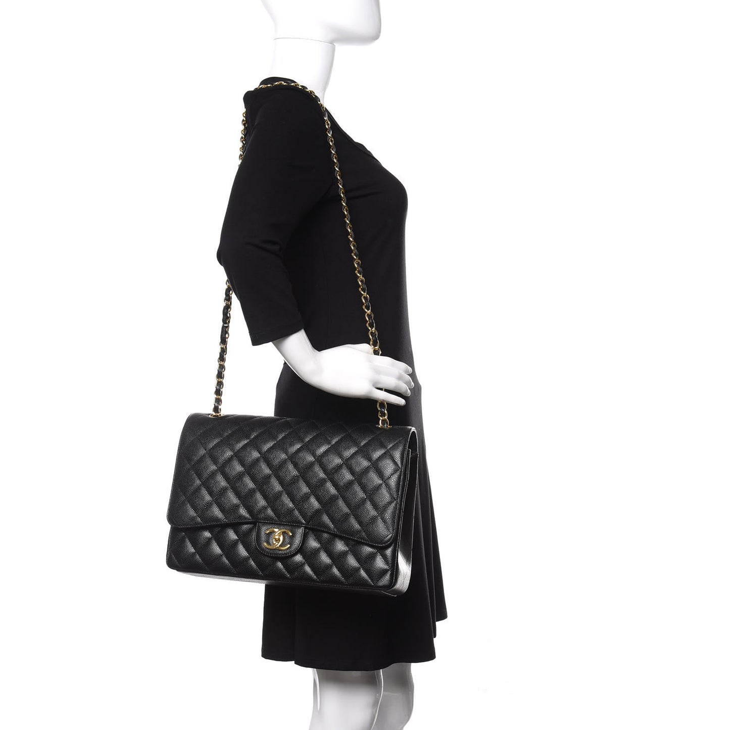 Caviar Quilted Maxi Double Flap Black