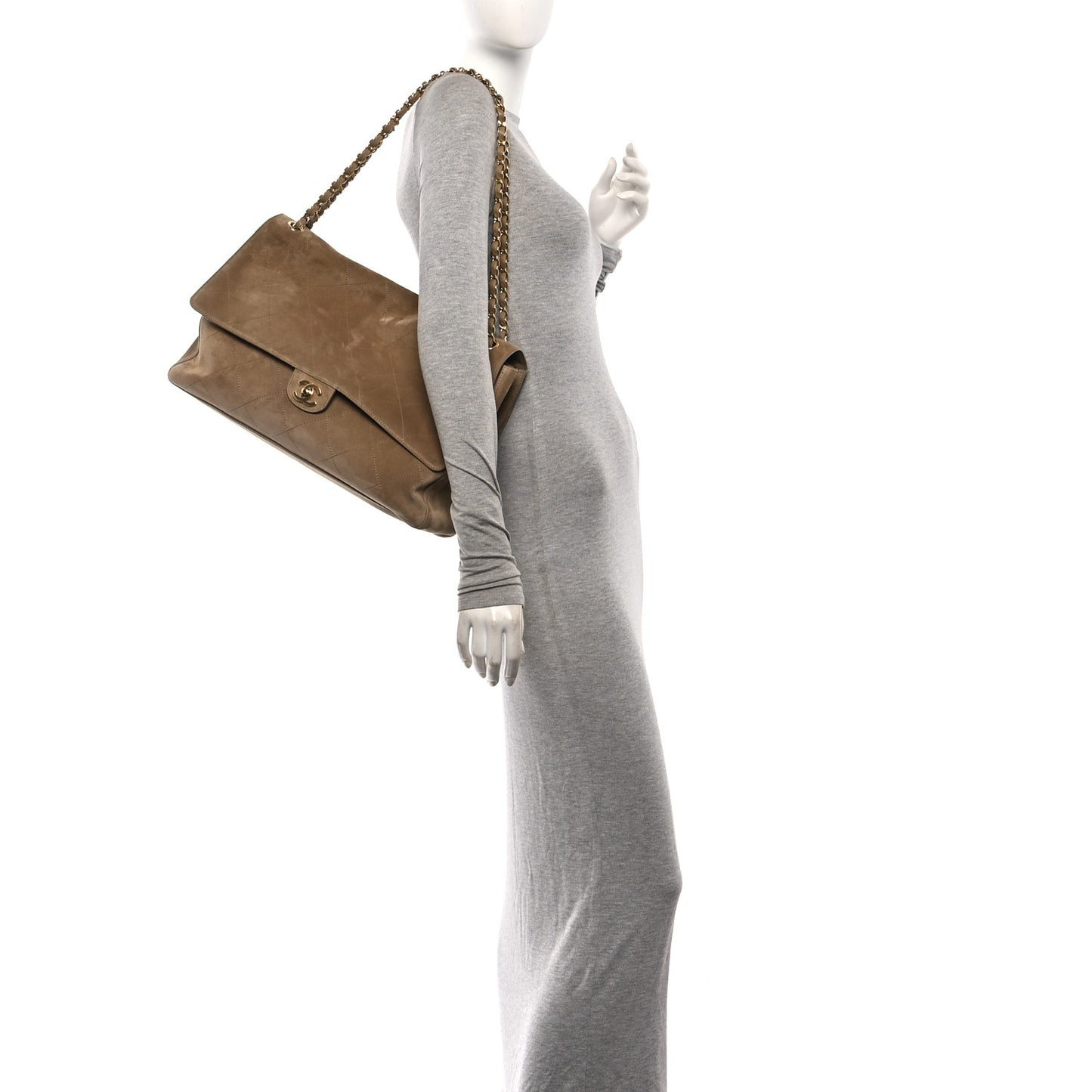 Suede Calfskin Souplissimo Maxi Flap Dark Beige