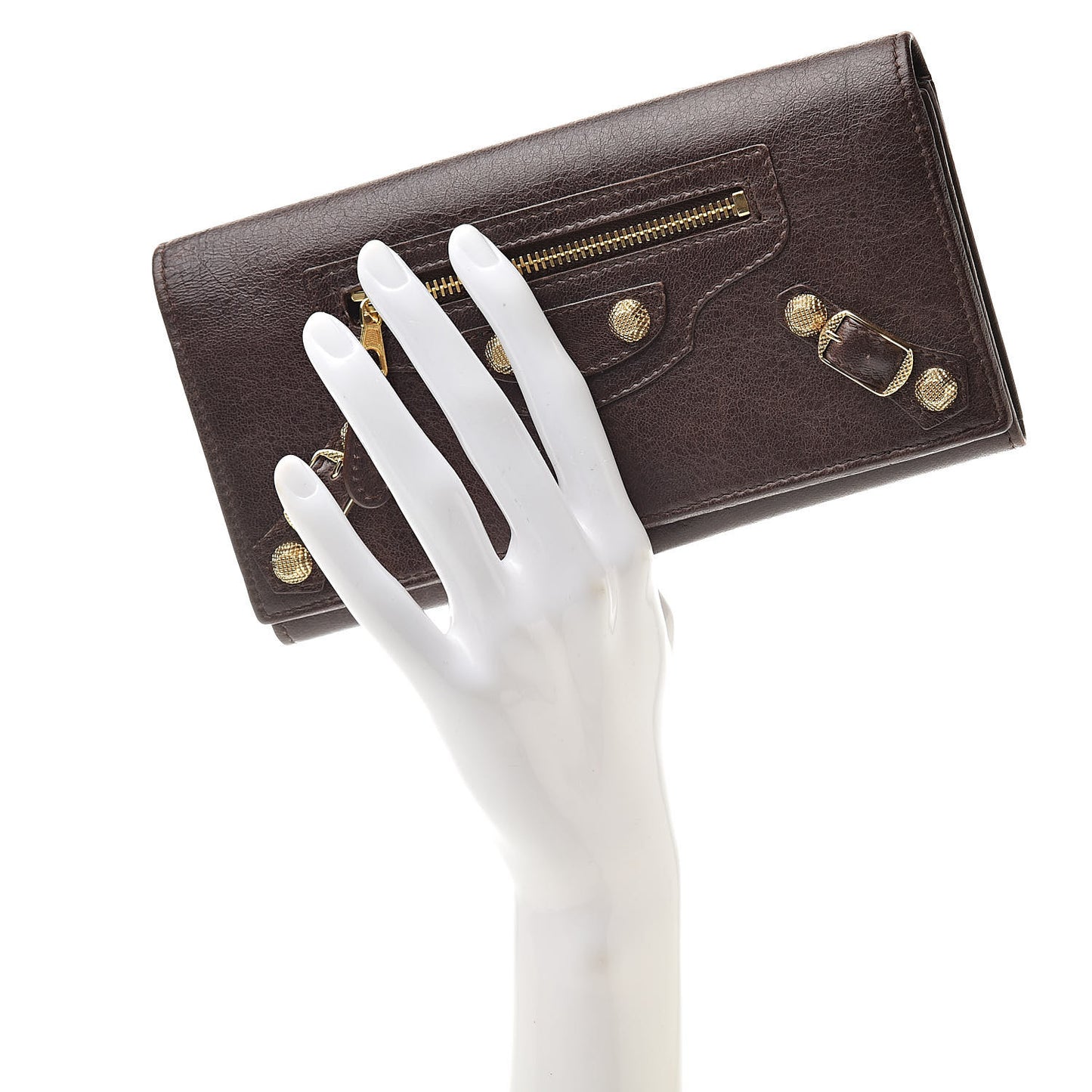 Agneau Giant 12 Gold Hardware Money Wallet Cigare Fonce