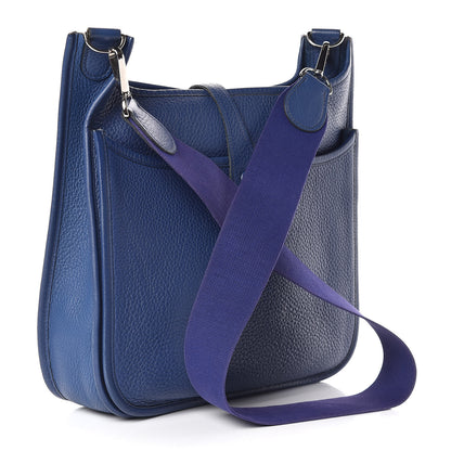 Hermes Taurillon Clemence Evelyne II PM Bleu Brighton 3 of 11