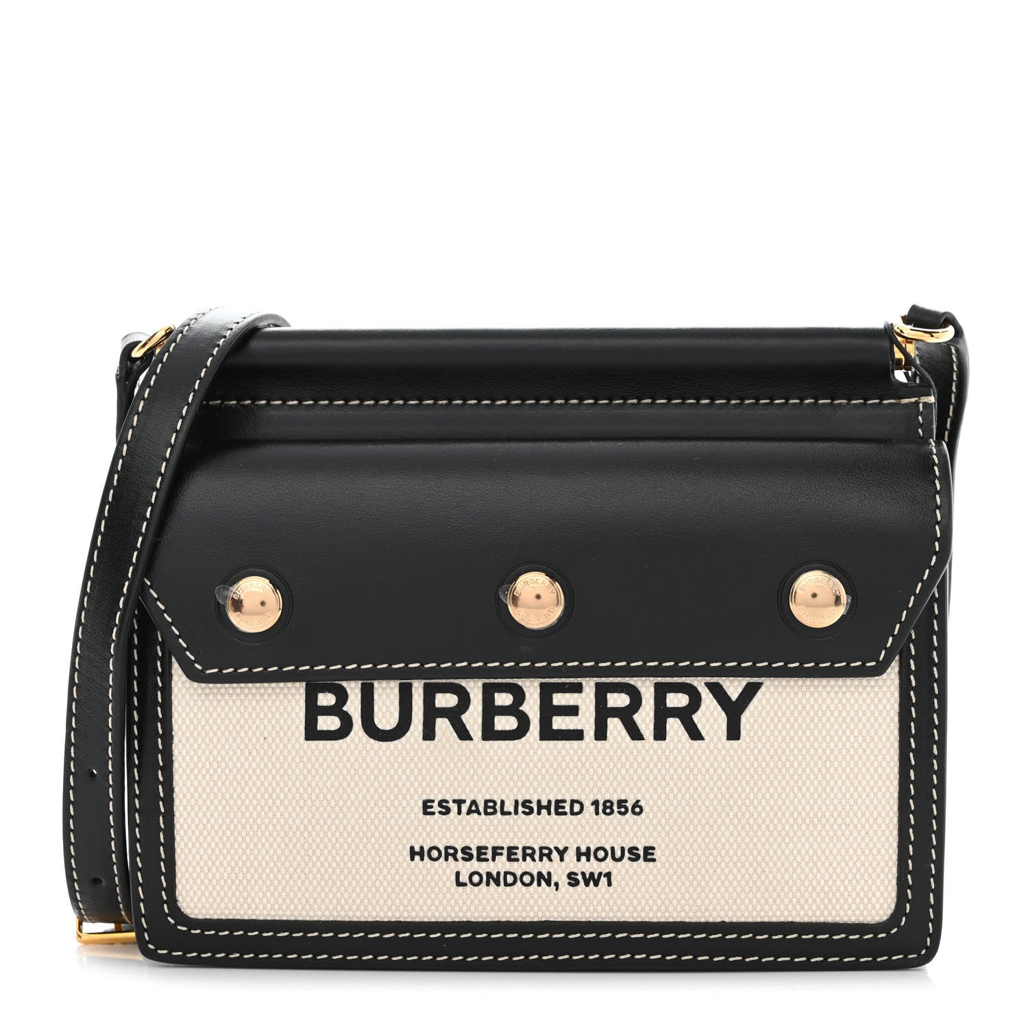 Burberry Smooth Calfskin Canvas Horseferry Print Mini Title Bag with Pocket Black 1 of 8