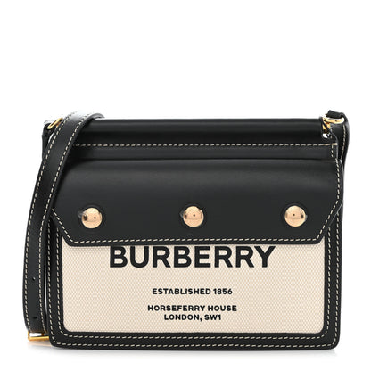 Burberry Smooth Calfskin Canvas Horseferry Print Mini Title Bag with Pocket Black 1 of 8
