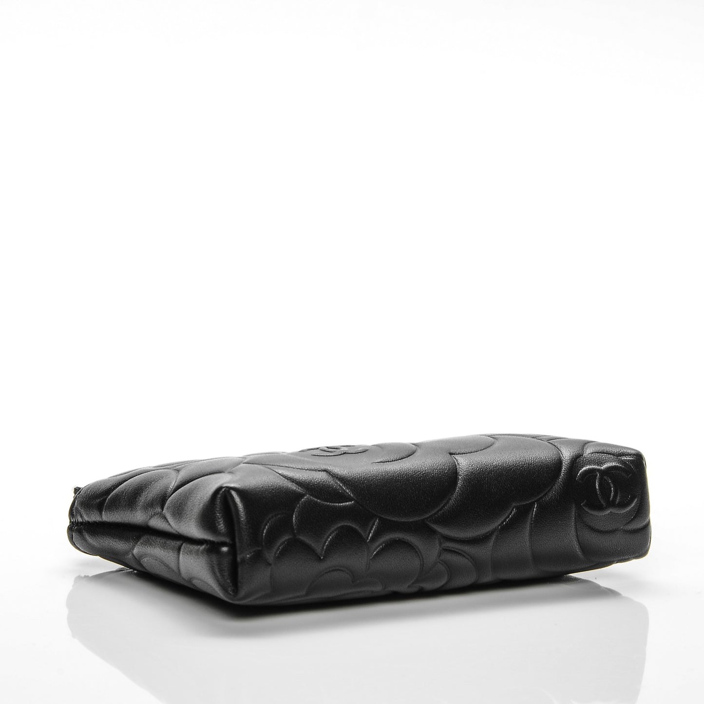 Lambskin Camellia Embossed Key Holder Case Black