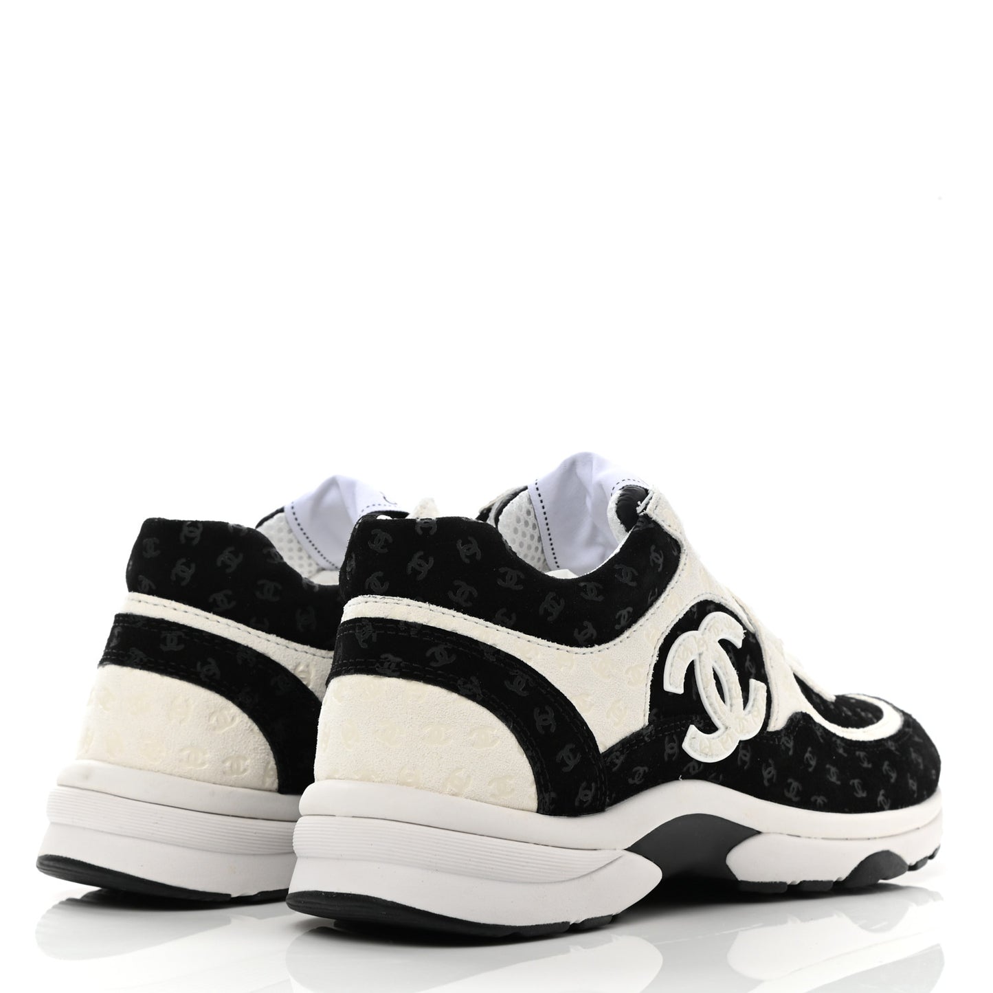 Printed Suede Calfskin Womens Sneakers 38 Black White