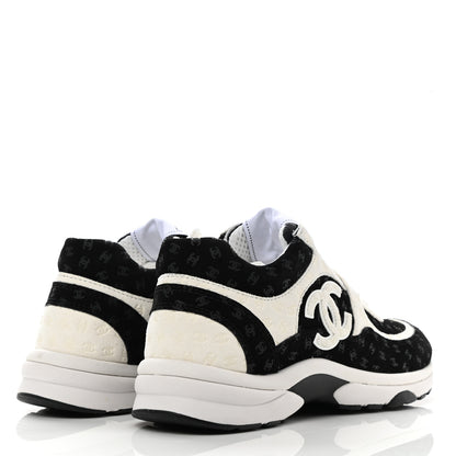 Chanel Printed Suede Calfskin Womens Sneakers 38 Black White 4 of 9