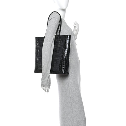 Christian Louboutin Patent Calfskin Crocodile Embossed Spikes Zipped Cabata Tote Black 2 of 9